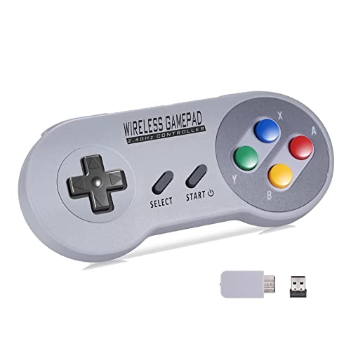 Wireless Controller 2.4GHz for SNES/NES Classic Mini Original Edition, Plug & Play Retro Gamepad with USB Receiver Joystick Rechargeable Super-NES Game Controllers for PC/Windows/iOS/ Android, 1 Pack