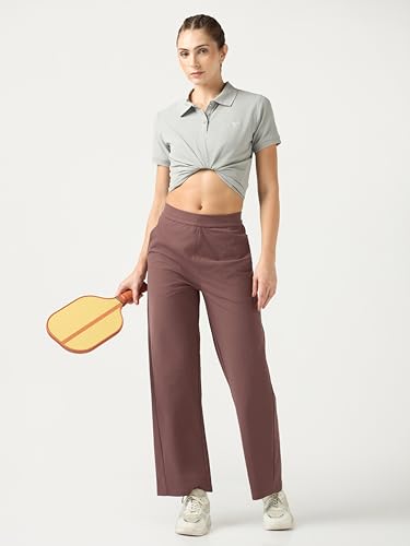 Image of TECHNOSPORT Women's Straight Fit Solid Track Pant for Casual Wear, Active Lifestyle