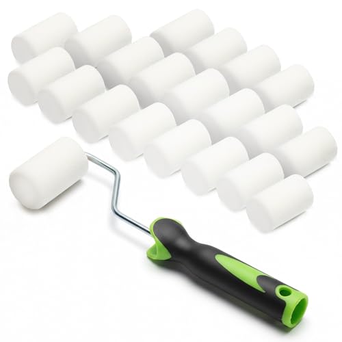 ToolSpace 20x Lackierwalze 5 cm mit Griff Superfein Schaumstoffrolle 50kg/m Schaumstoff Dichte Lacke Lasur Acryl Lösungsmittelbeständig Nicht-Aggressive Malerrolle Lackrolle Feinarbeiten Türen Möbel