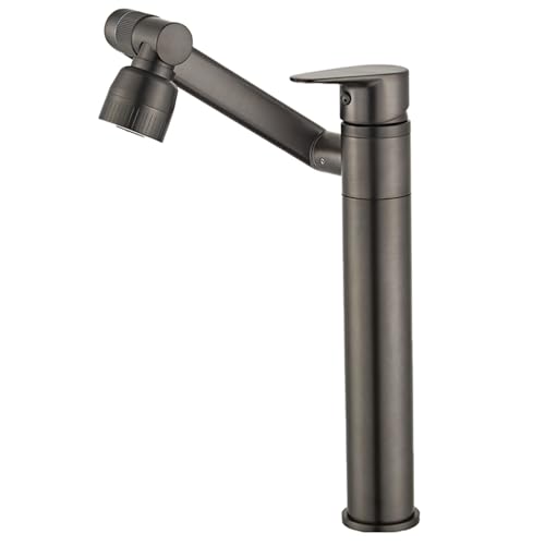 Mitigeur de lavabo gris pivotant à 360 avec 2 modes de jet d'eau chaud et froid
