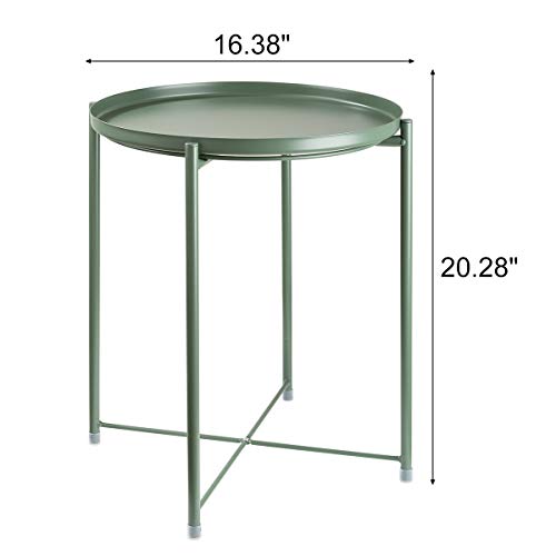 Danpinera Tray Metal End Table, Small Round Side Table Accent Table Bedside Table Round Metal Nightstand, Outdoor Side Table Indoor Snack Table Accent Table Anti-Rust And Waterproof Dark Green #TOP2