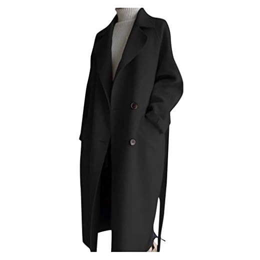 Manteau pour femme élégant et long manteau d'hiver chaud automne hiver manteau mi-saison classique avec col à revers, Noir , L