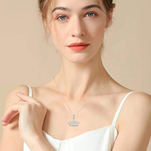 Sterling Silver Round Cubic Zirconia Crown Pendant Necklace Queen Jewelry for Mom Women with 18" Silver Chain2