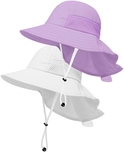 2-Pack Toddler Baby Sun Hat Kids Summer UPF 50+ for Boys Girls Adjustable Beach Hats with Bucket Wide Brim Age 1-7 Years