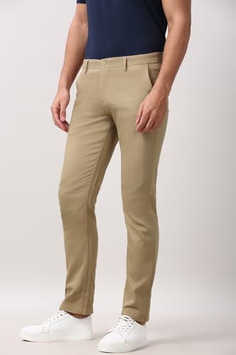 Image of Peter England Men's Slim Fit Stretchable Casual Trousers | Office & Everyday Wear | Comfortable & Smart Look