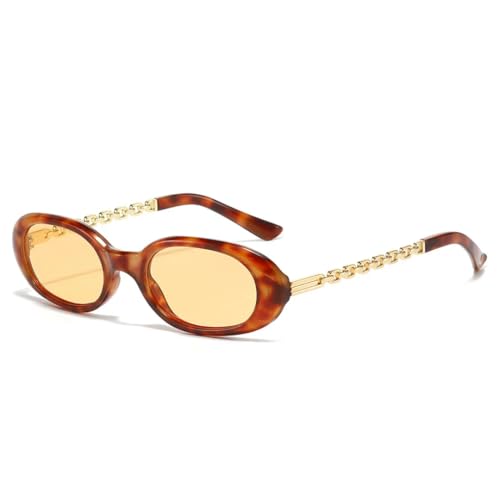 Lunettes de soleil ovales rétro léopard : protégez vos yeux du soleil avec style et chaîne
