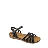 MODELISA - Sandalias Planas para Mujer con Tiras Cruzadas, Estilo Romano Casual con Cierre de Hebilla (Negro, Sistema tallas calzado EU, Adulto, Mujer, Números, mediano, 38)