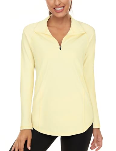 LURANEE Womens UPF 50+ Long Sleeve 1/4 Zip Pullover Athletic Hiking Running Workout Tops Butter Yellow M