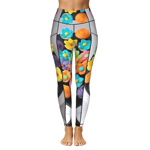 Leggings con estampado de flores arcoíris y bolsillos para mujer 2