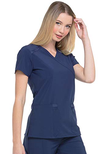 Dickies EDS Essentials, Mock Wrap Top Scrubs for Women with Four-Way Stretch and Moisture Wicking DK625, M, Navy - image 6