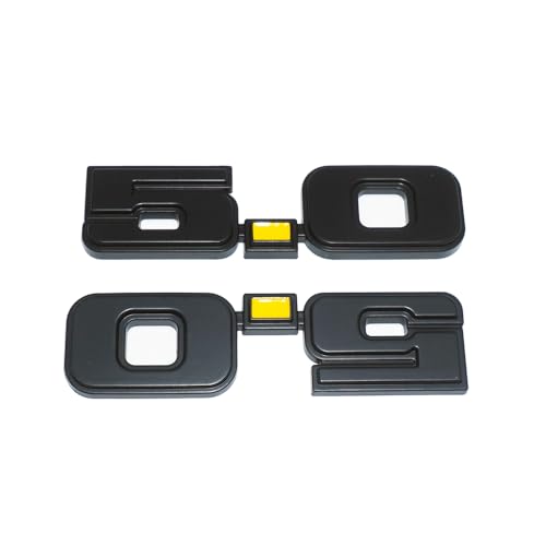 Image of 2Pc 1979-1993 5.0 Liter Engine Emblem Driver & Passenger Side Badge Nameplate Replacement for D9ZZ-16228-BC (Matte Black Yellow)