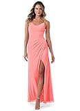 zcbang Long Bridesmaid Dresses for Women Sleeveless Split V Neck Chiffon 2025 Mermaid Vestidos De Damas De Honor para Bodas Dark Coral US4