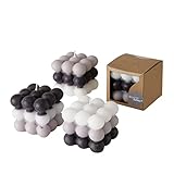 4 Stück Bubble Kerzen, Modell ' SIMPLY NORDIC ' , 6 x 6 x 6 cm, tolle und besondere Kerzen zum Verschenken. 15 Stunden Brenndauer je Kerze. Jede einzeln in repräsentativer Umwelt Geschenkbox. Geliefert werden 4 Kerzen in unterschiedlicher Anordnung der Farben weiß, grau und schwarz