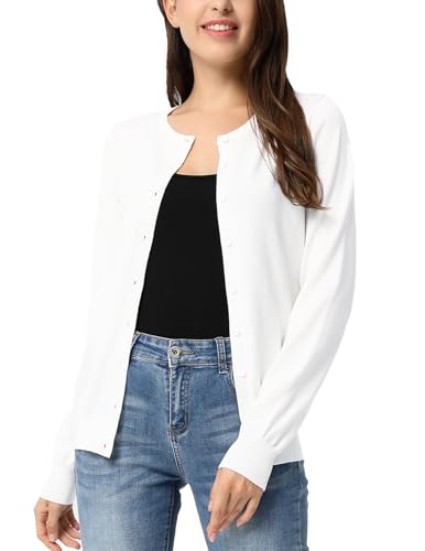 GRACE KARIN Women's Crewneck Button Down White Cardigan Lightweight Long Sleeve Soft Knit Cardigan Sweaters Dressy XL