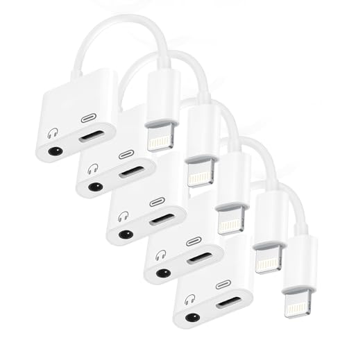 Image of Lightning to 3.5mm Headphone Jack Adapter, Apple MFi Certified 2-in-1 Charger & Audio Dongle for iPhone 14 /13 /12 /11 /XS /XR, Charge & Listen,DAC Chip,Hi-Fi Sound,for Car Aux, Home, Travel (5, White)