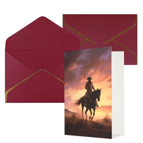 STVYUKL O[eBOJ[h _[Nbh̕t Thinking of You Card Cowboy West Happy Birthday  ҏ 󔒂̃J[h @ 4x6