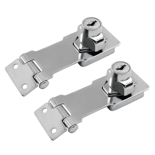 Image of Bivethoi 2Pcs Keyed Hasp Locks, 3 Inch, Stainless Steel, Silver | Twist Knob Keyed Locking Hasp, Keyed Different, For Small Doors, For Cabinets