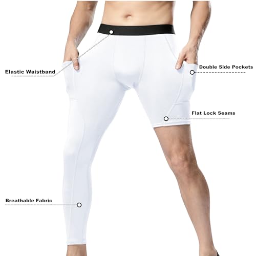 Men’s One Leg Compression Pants Full Length Tight Basketball 1/2 Single Leg Long Pant Base Layer Leggings Underwear4
