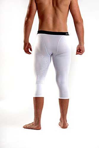 Bucwild Sports Calças de compressão de basquete 3/4 para meninos e homens jovens, Branco, P