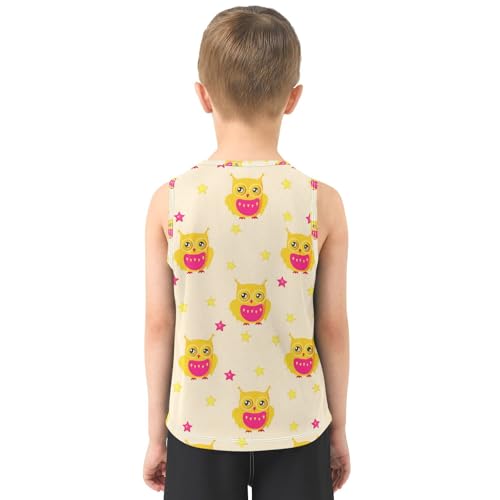 J JOYSAY Cartoon Owl Stars Beige Boys Tank Top Sleeveless Muscle Shirts Quick Dry Kids T-Shirts 3-15T3
