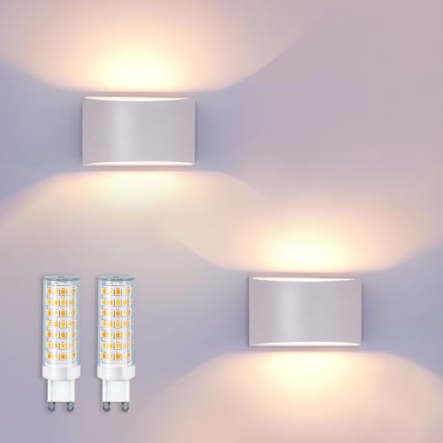 KICAAO LED Lampada da Parete Interno/Esterno Lampadina G9 con Sorgente Luminosa Sostituibile 7W,Muro Impermeabile Alluminio Lampada da Parete Esterna (Bianco)