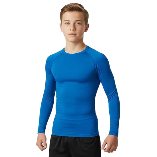 Boys Base Layer Thermal Kids PE Fitness Long Sleeve School MMA Boxing Gym T-Shirt Winter Outdoor Football Running Hiking Cycling Sports Compression Top (UK, Age, 13 Years, Regular, Royal Blue)
