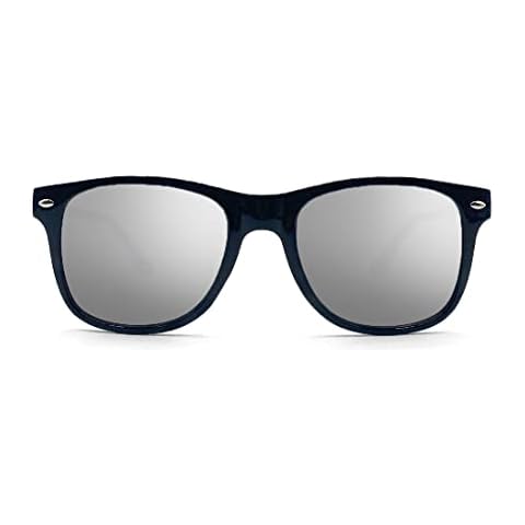 Komonee Black with Mirror Lens Drifter Sunglasses Classic Style Retro Sun Shades Eye Glasses UV400 Protection Unisex For Men Women Golf Cycling Sports Fishing Travel Cover