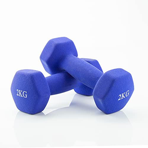 Jocca - Set de 2 Mancuernas de 2kg cada una| Pesas y Mancuernas de Neopreno | Gimnasio en casa | Fitness en casa | Fuerza, tonificación y pérdida de grasa (Azul 2kg)