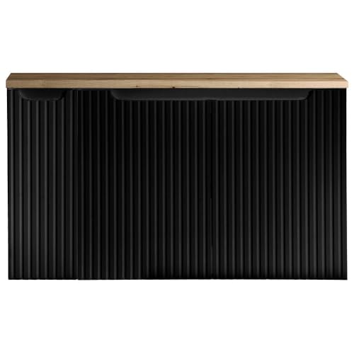 [en.casa] Mueble de Baño Bajo Lavabo Newport Armario Suspendido con 3 Puertas y Estantes Encimera de 100 cm Sin Recortes 100 x 60 x 40 cm Cuarto de Baño - Negro/Efecto Roble