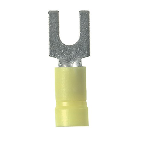 Panduit PV10-6F-L Fork Terminal, Vinyl Insulated, 14 - 10 AWG, #6 Stud Size, Funnel Entry, Yellow (50-Pack)