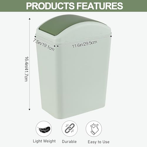 Image of 4.2 Gallon Plastic Trash Can with Swing Top Lid, Compact Slim Waste Bin for Under Desk, Office, Bedroom, Dorm Room(Green)