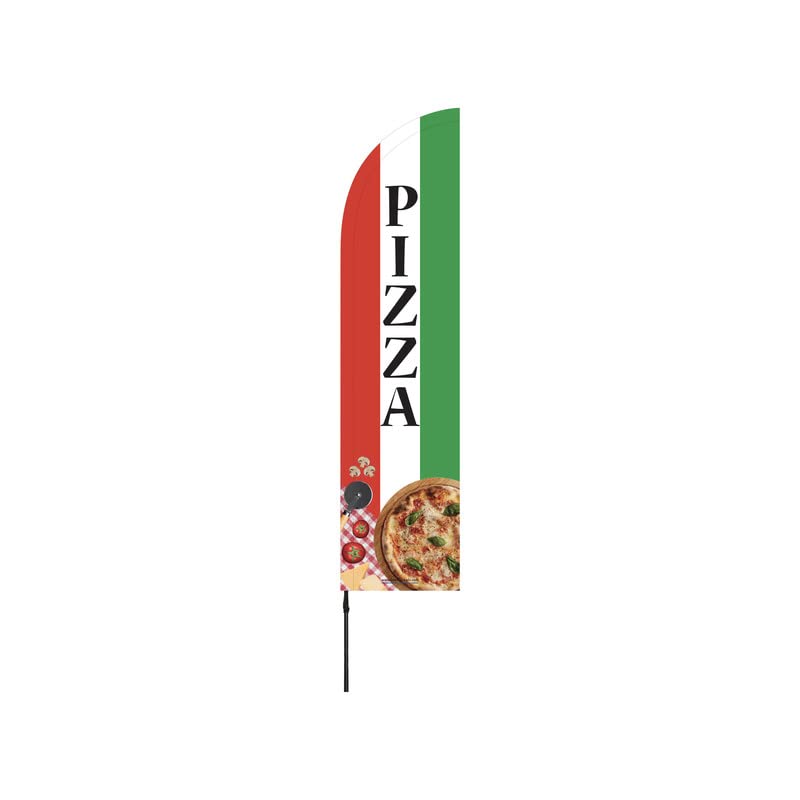 Drapeau publicitaire PIZZA avec mât pour attirer les passants et clients perdus