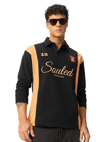 Polo à manches longues pour homme en coton respirant style colorblock rétro