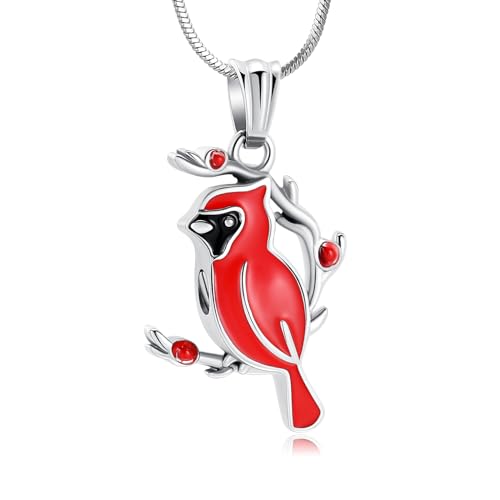 Minicremation Red Cardinal Urn Necklace for Ashes Cremation Jewelry for Ash for Women Men Keepsake Memorial Pendant Jewelry Ashes for Human/Pet