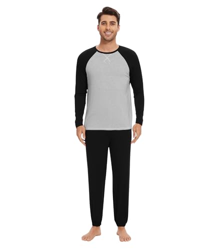 WiWi Mens Pajama Set Drawstring Jogger with Pocket Long Sleeve Sleepwear Loungewear Viscose from Bamboo S-XXL