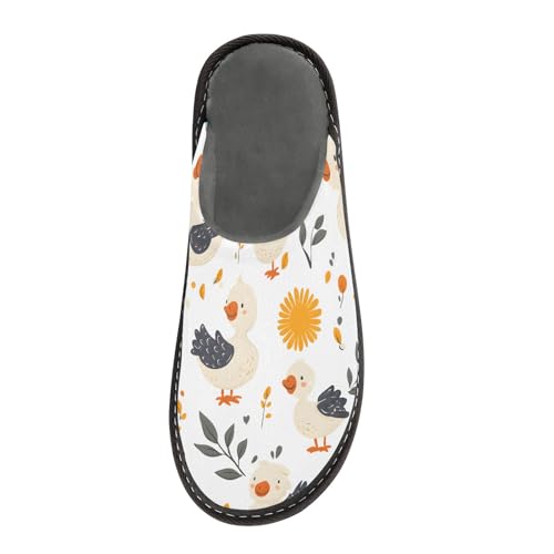 Cute Geese with Flower Fuzzy Slippers Soft Home Bedroom Slippers for Women Men House Shoes3