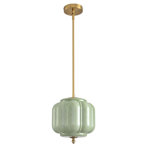 Giawosth Vintage Green Glass Pendant Lights 9.8 Inch Mid Century Modern Hanging Ceiling Light...