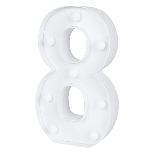 Image of Restaurantware Illumify 7.1 x 1.2 x 8.7 Inch Light Up Number 1 Durable Marquee LED Light - Number 8 Touchproof White Plastic Party Light Keyhole Slot For Parties Weddings Or Special Events