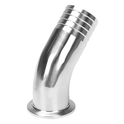 Image of DERNORD Sanitary Hose Barb Pipe Fitting 1.5 inch Tri Clamp (50.5MM Ferrule) 45 Degree Elbow Tube OD 1-1 /2 inch /38MM