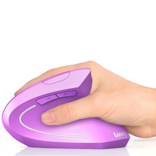 Lekvey Ergonomic Mouse, Wireless Vertical Mouse Rechargeable 2.4 GHz Optical Carpal Tunnel Mice : 800/1200 / 1600 DPI, 6 Buttons, for Laptop, PC, Computer, Desktop, Notebook etc, Purple