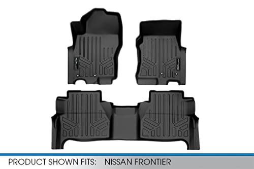 Smartliner Custom Floor Mats 2 Row Liner Set Black Compatible With 2022-2023 Nissan Frontier (Crew Cab With 2Nd Row Under-Seat Storage) #TOP4