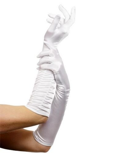 Smiffys - Long Temptress Gloves - Damenhandschuhe gerafft - ca. 46 cm lang - weiß