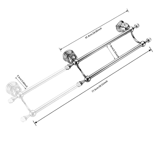 WINCASE Chrome Towel Bar, Adjustable Double Towel Holder, Silver Crystal Bathroom Towel Racks Wall Mounted