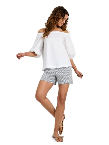 Camiseta de mujer Trina Turk con manga 3/4 abullonada y escote al hombro