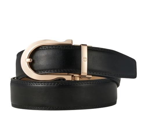 Image of Tonywell Men's Leather Ratchet Belt, 1 3 /8 inch Adjustable Dress Belt, Trim to Fit