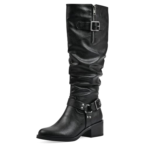 Bottes d'équitation anti-fatigue White Mountain noir lisse talon bloc rembourré femme 38.5 EU