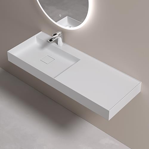 doporro Lavabo Suspendu avec Bonde Vasque à Poser Blanc Mat 120x46x12cm Lave Mains Rectangulaire avec Perçage de Robinet Colossum630