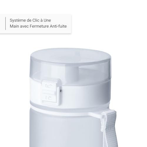 Bouteille d'eau 1L étanche VINSUN blanche avec ouverture rapide - 4