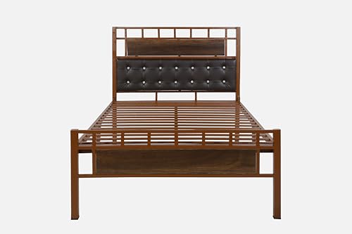 Image of Orvo Metal Single Size Bed Without Storage | Wrought Iron Single Bed with Headboard & Footboard| Sturdy Powder Coated Platform Cot for Bedroom, Living Room, (Orvo Brown)