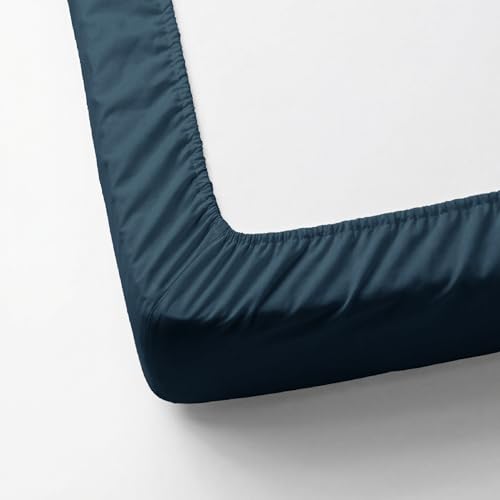Image of Blue Dahlia 100% Cotton, King Size /Double, Elastic Fitted Bedsheet (72 inchx78 inch) + 2 Pillow Covers, Percale Weave, Fits Upto 10 inch Mattress, 200TC Solid Premium Bedsheet, Colour: Navy Blue